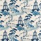 Sapphire - Blue Global,Novelty,Toile Upholstery Fabric 54 Inches"